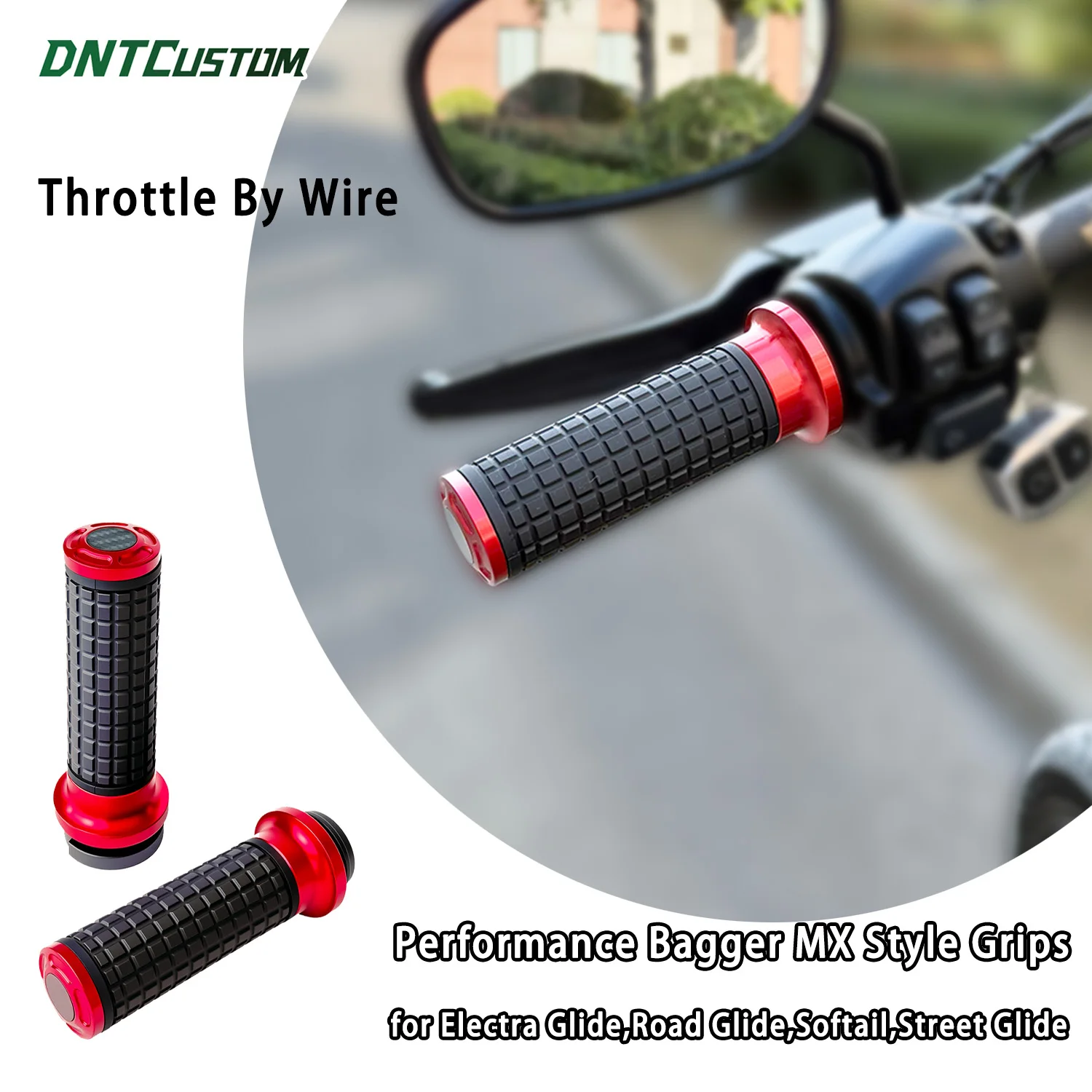 

DNTCSTOM Performance Bagger MX Style Silicone Rubber Grips CNC Alloy/Throttle By Wire for Road Glide Street Glide Softail