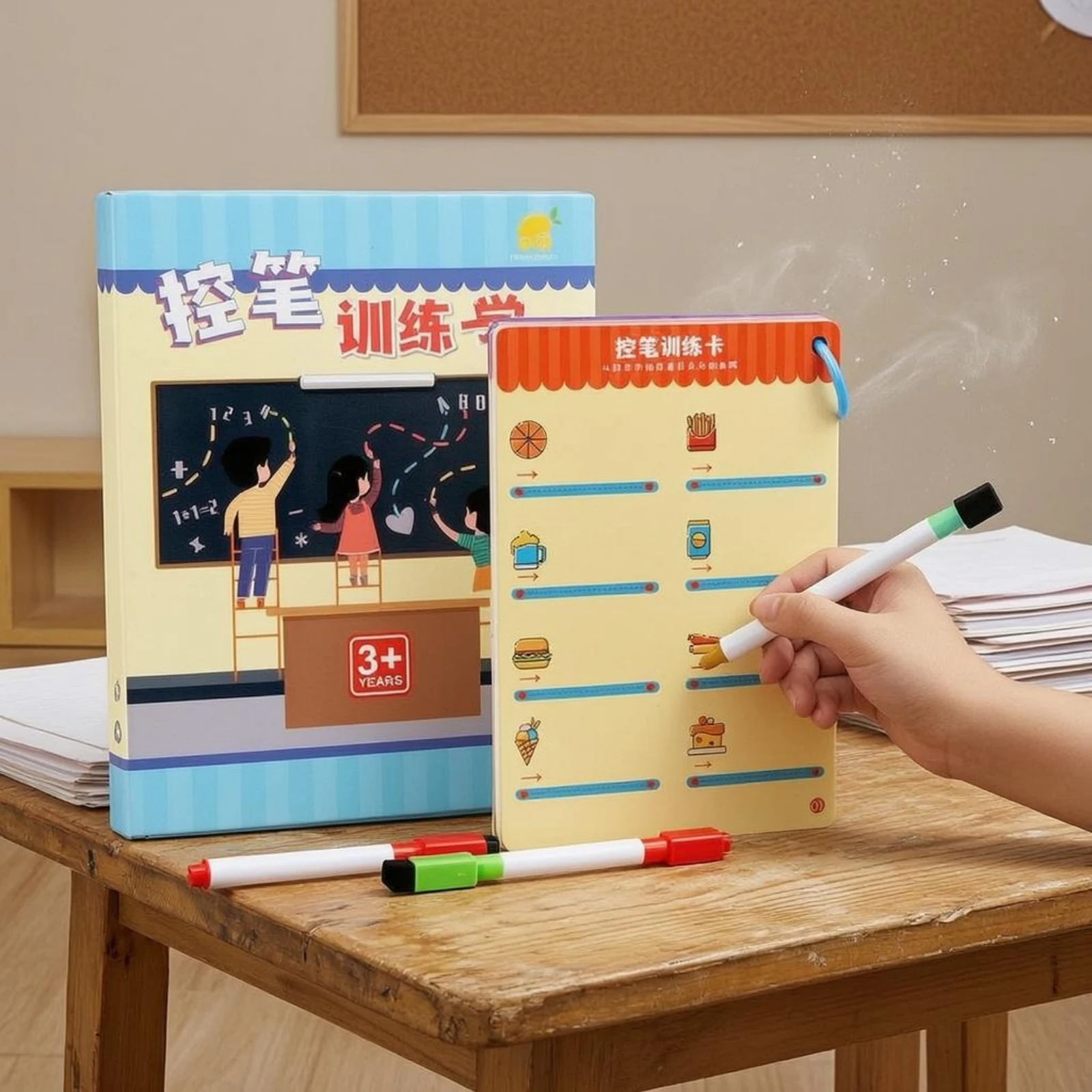 

Writing Practice Card Book Reusable Wipe-Clean Practice Cards Tracing Card Book Lined Pages for Home Learning, Classroom