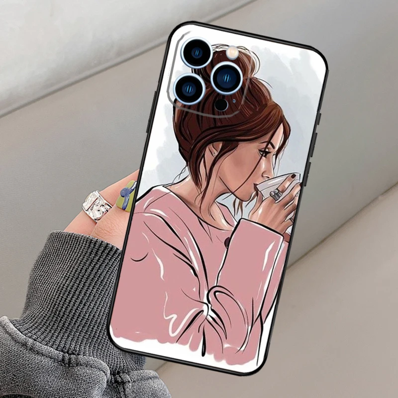 الأميرة أنثى بوس القهوة قضية الهاتف آيفون 17 16 15 14 13 11 12 برو ماكس ميني 15 16 زائد 16e 17 الهواء فوندا غطاء