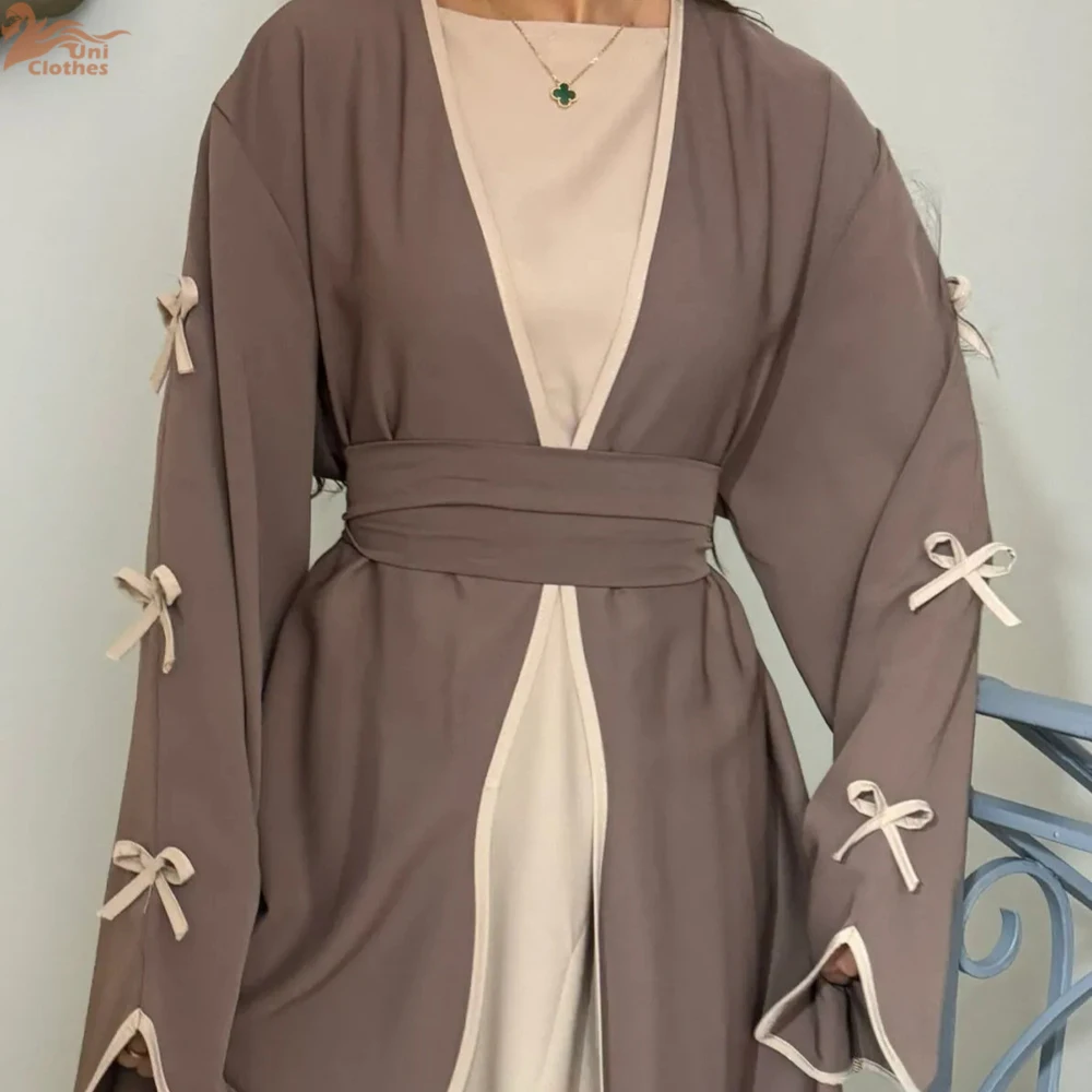 

Eid Bow Abaya Women Cardigan Dress Muslim Party Caftan Robe Jalabiya Morocco Dubai Kaftan Islam Vestidos Largos Ramadan 2025