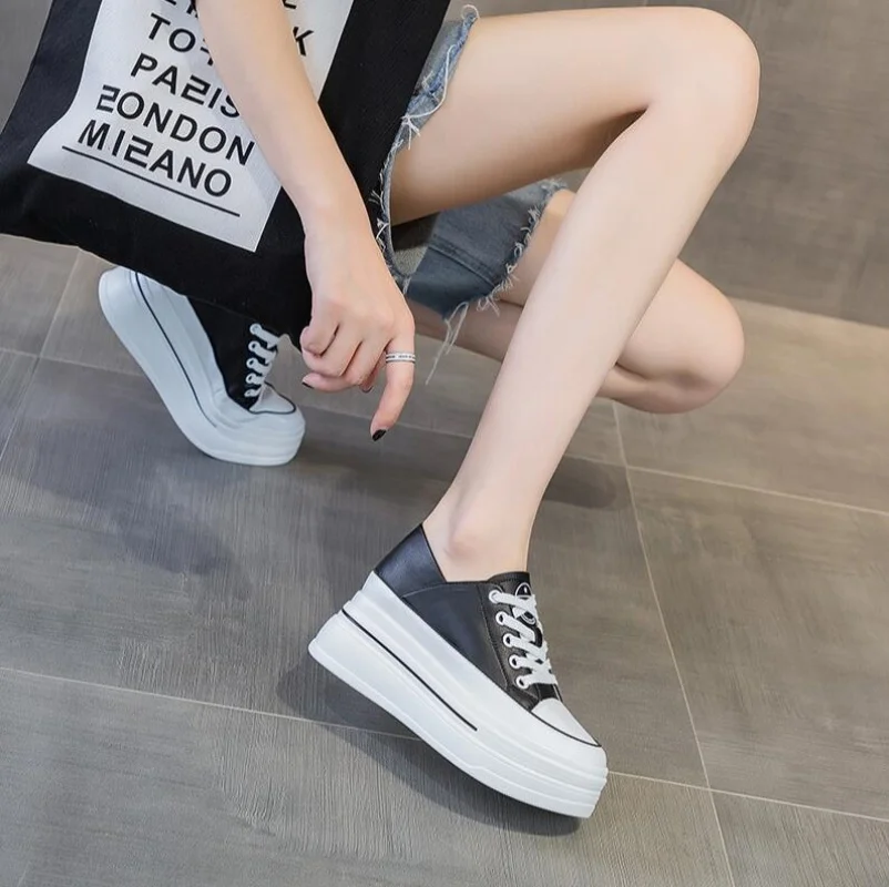 

Летние женские вулканизированные кроссовки из натуральной кожи на вулканизированной платформе, удобные весенне-осенние туфли высокого бренда