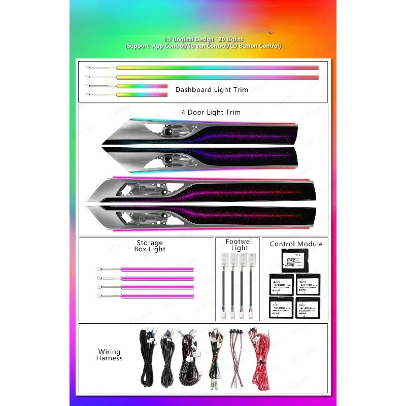 Multi Door Dynamic Color LED Atmosphere Strip, 64 Color Interior Ambient Lamp Fit F31 F34 F36 Sedan Dashboard Air Vent Mod Acces