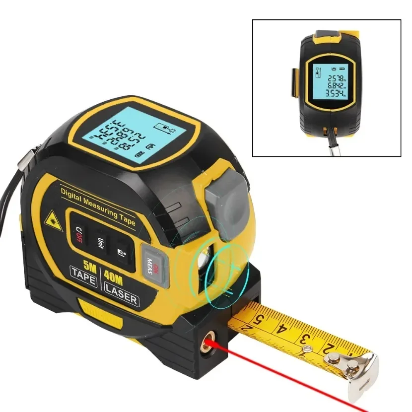 

3 in 1 Laser Rangefinder 5M Tape Measure Ruler LCD Display with Backlight Distance Meter Building Measurement Device Tool 1pcs