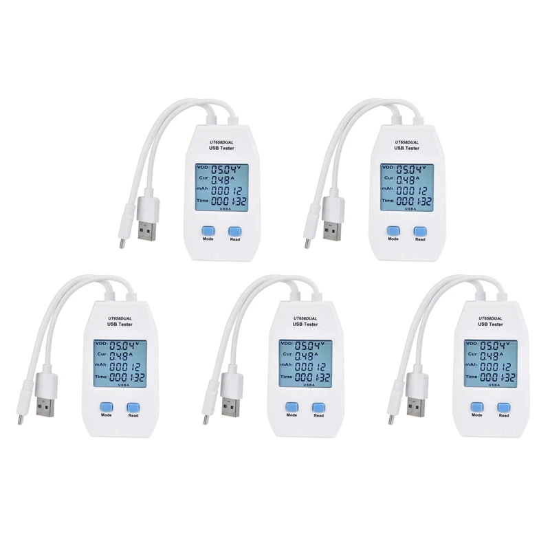 5X USB Tester, UNI-T LCD USB Tester Detector Voltmeter Ammeter Digital Power Capacity Tester Meter(UT658 Dual)