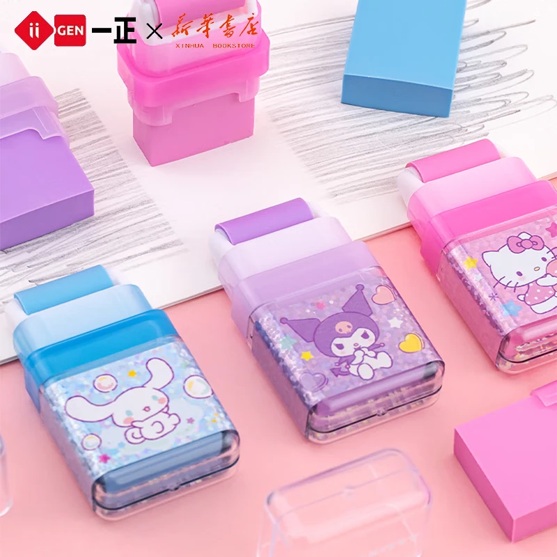 4Pcs/Set Sanrio Hello Kitty Roller Eraser Cute Creative Transformers Writing Correction School Student Office Stationery Rubbers