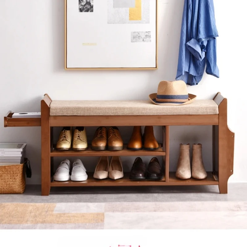 Bamboo Shoe Storage Bench with Drawer, Minimalist Long Seating Stool