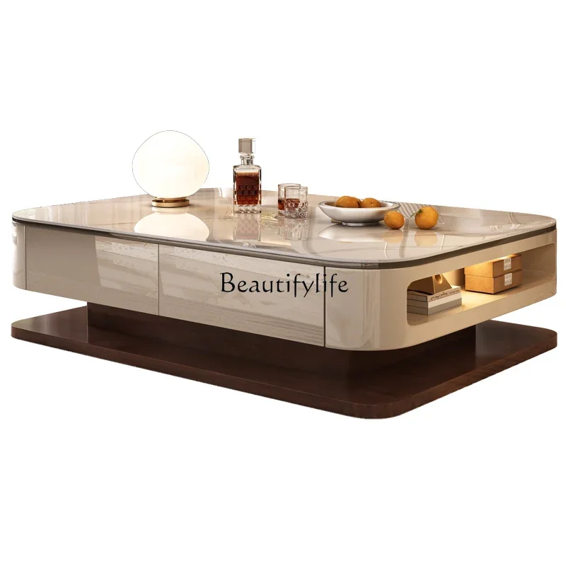 

ls 27double-layer coffee table living room 2025 new creative high-end design sense hollow large coffee table rock plate glass ho