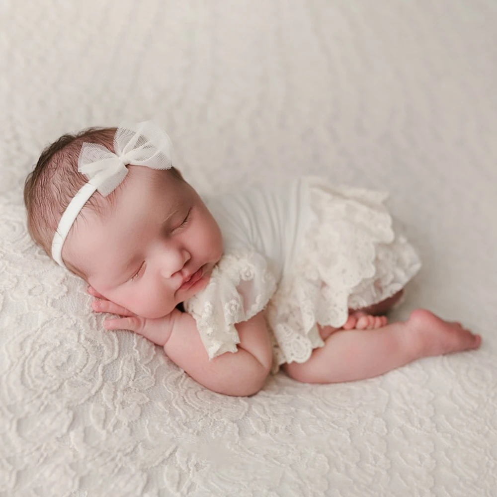 Newborn Baby Girl White Lace Ruffle Romper Photography Outfit Infant Photo Shoot Lace Bodysuit Baby Costume Newborn Girl Outfit