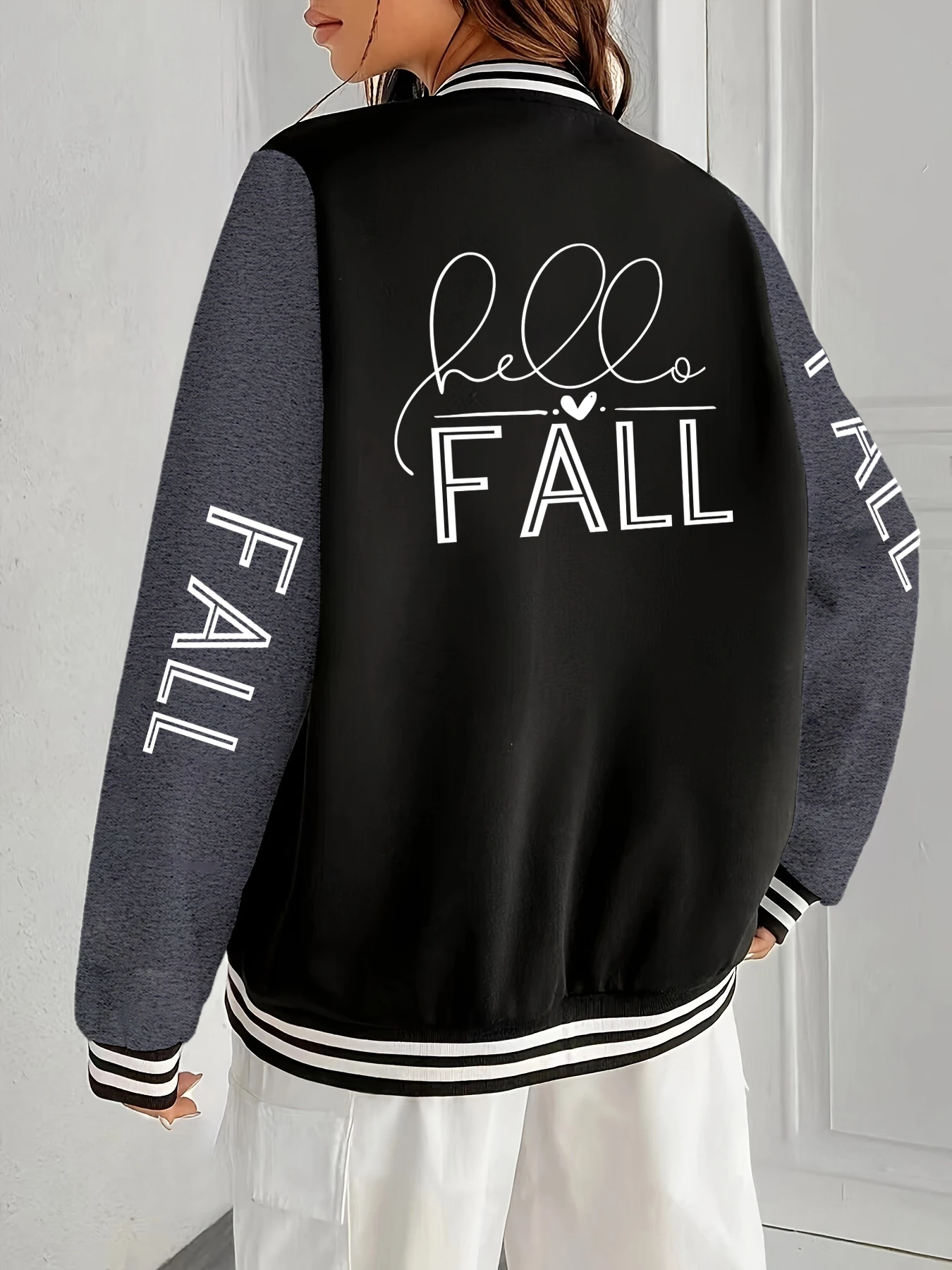 

Fall Love Art Word Design Print Couple Baseball Jersey Sport Warm Jackets Loose Hip Hop Jacket Vintage Oversize Streetwear Woman