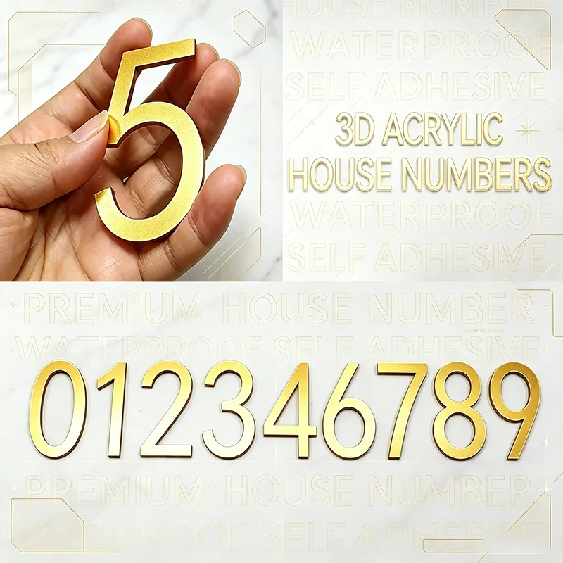 Self Adhesive 3 Color 3D House Numbers, Modern Acrylic Door Address Digits 0-9, Waterproof Number Plate For Apartment Hotel Home