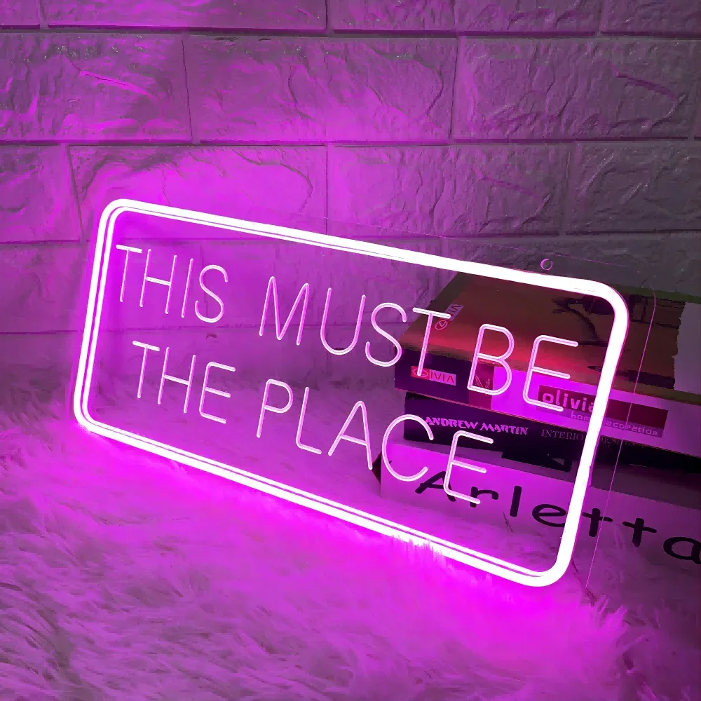 Letrero de neón personalizado para decoración de sala de estar, luz Led, 12 colores, este debe ser el lugar, grabado Personal, letras de neón en la pared