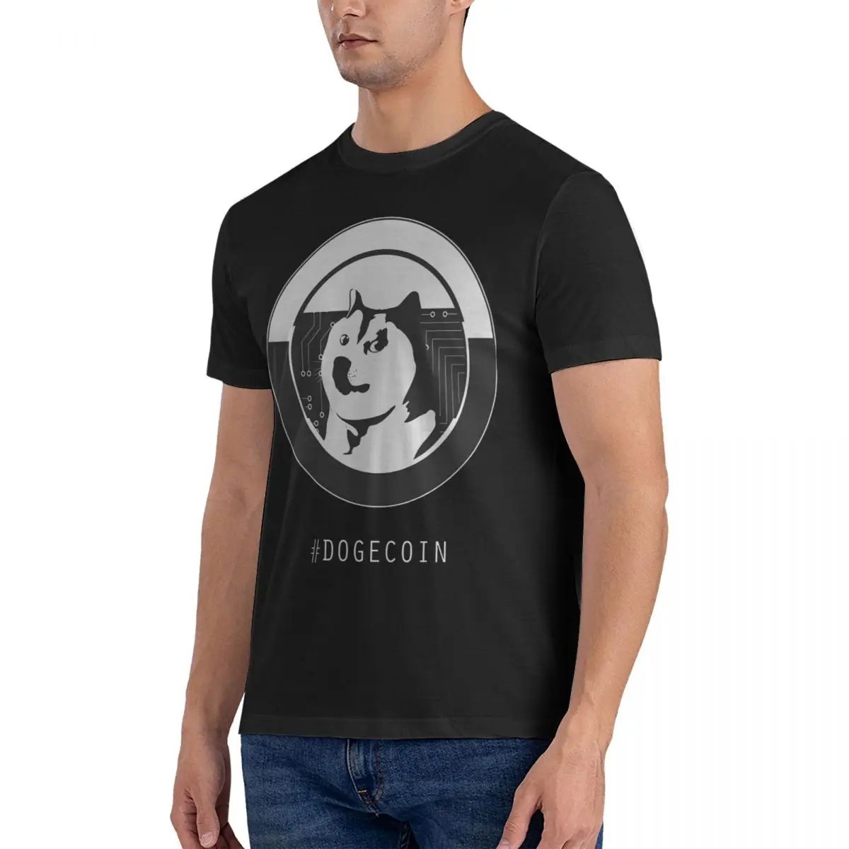 Men T-Shirt Coin Funny Cotton Tee Shirt Short Sleeve Dogecoin T Shirt Round Neck Clothes Summer