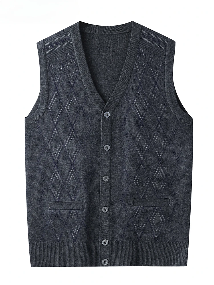 

Spring Autumn Male Vest Sleeveless Sweater Warm Knitted Jackets Checkered Business Casual Button Up Coat Men's Clothing C144