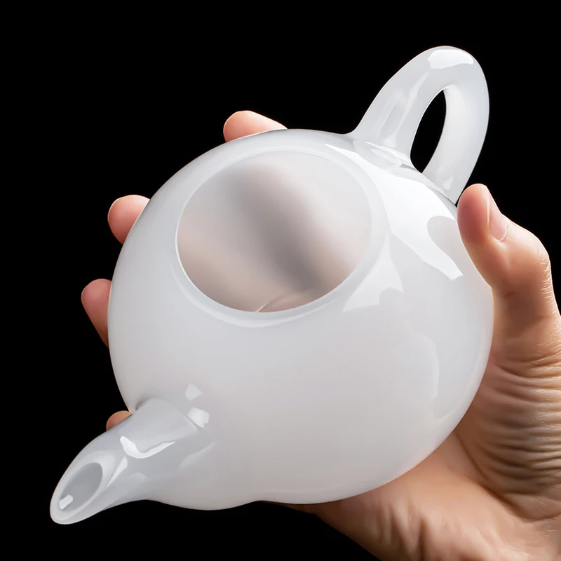 White Jade Porcelain Teapot Household Imitation White Jade Glass Teapot Glass Kungfu Tea Set Single Pot Exquisite Teapot