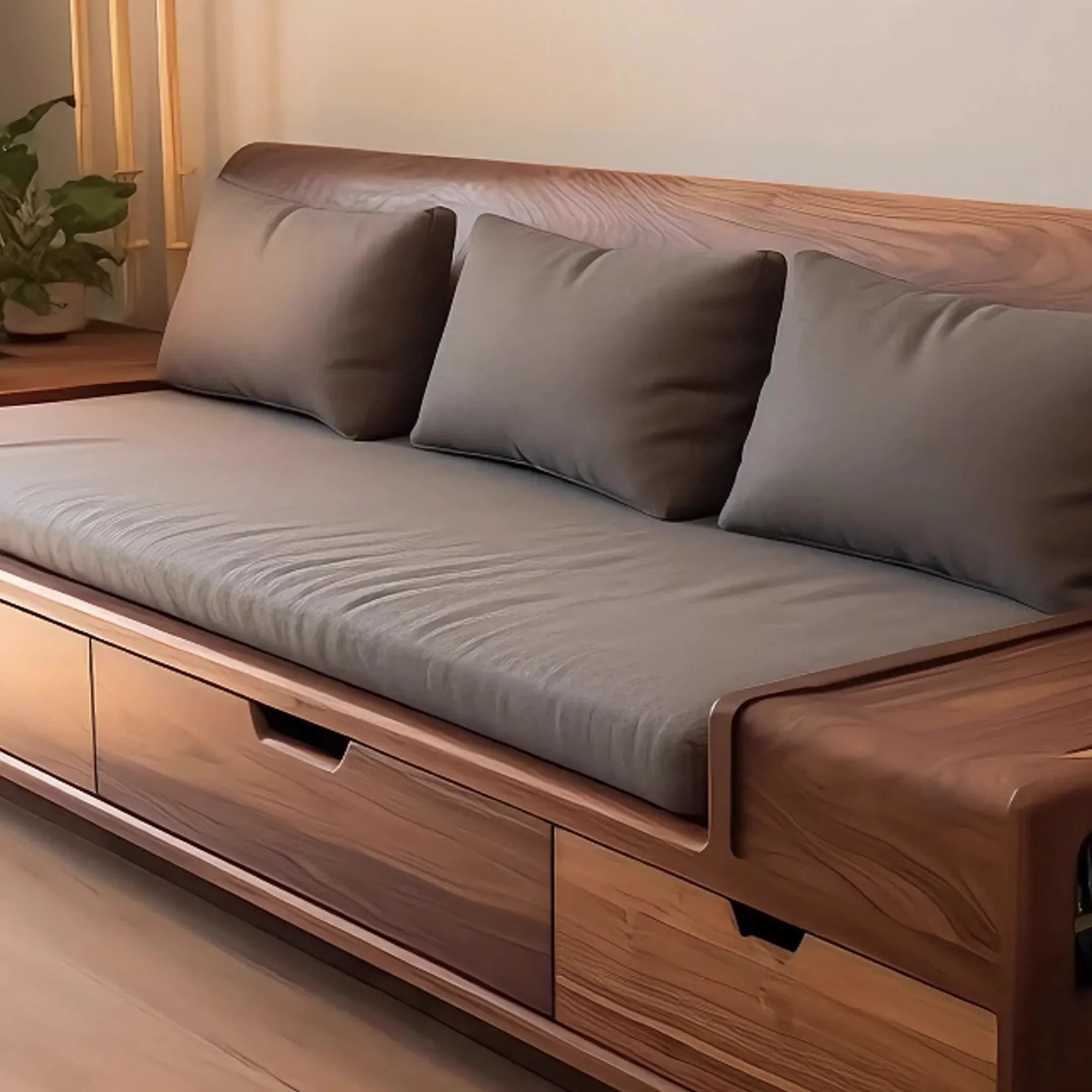 

LHY26 ssНовый китайский диван из черного ореха, комбинация зимы и лета, двойного назначения из массива дерева, прямой ряд, современный мех для гостиной