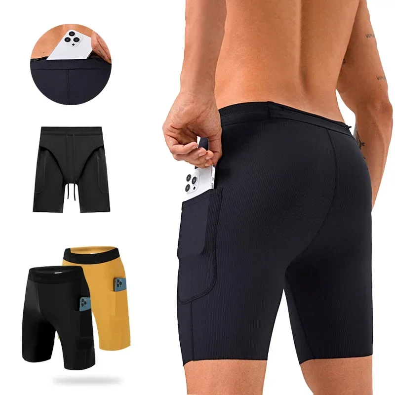 

(S-2XL)Mens Compression Running Shorts 5" Quick Dry Breathable Workout Marathon Exercise Training Tights with Built-in Liner