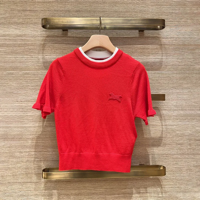 

【Gift Free】2026 Early Spring French Niche Color-Block Beaded Pegasus Embroidered Round Neck Pullover Knit Sweater for Women