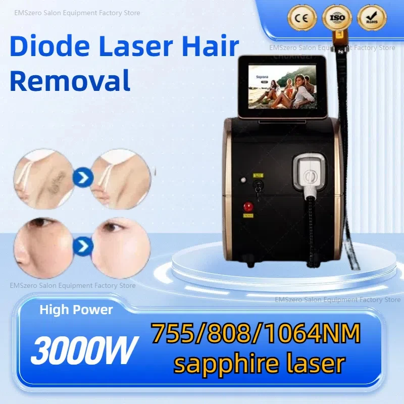 3 Wavelengths Permanent Portable 808nm Diode Laser Hair Removal Ice Alexandrite Diodo Depilacion Diode Laser Hair Removal