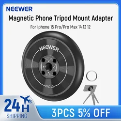 NEEWER Magnetic Phone Tripod Mount Adapter with Adhesive Magnetic Ring Compatible with MagSafe iPhone 15 Pro Max 15 Plus 14 13