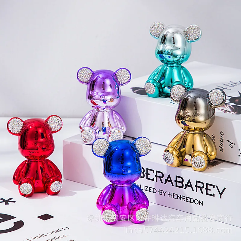Diamond-encrusted Aggressive Bear Figures Cartoon Miniature Ornament Accessorie Creative Center Console Model Decoration Toys