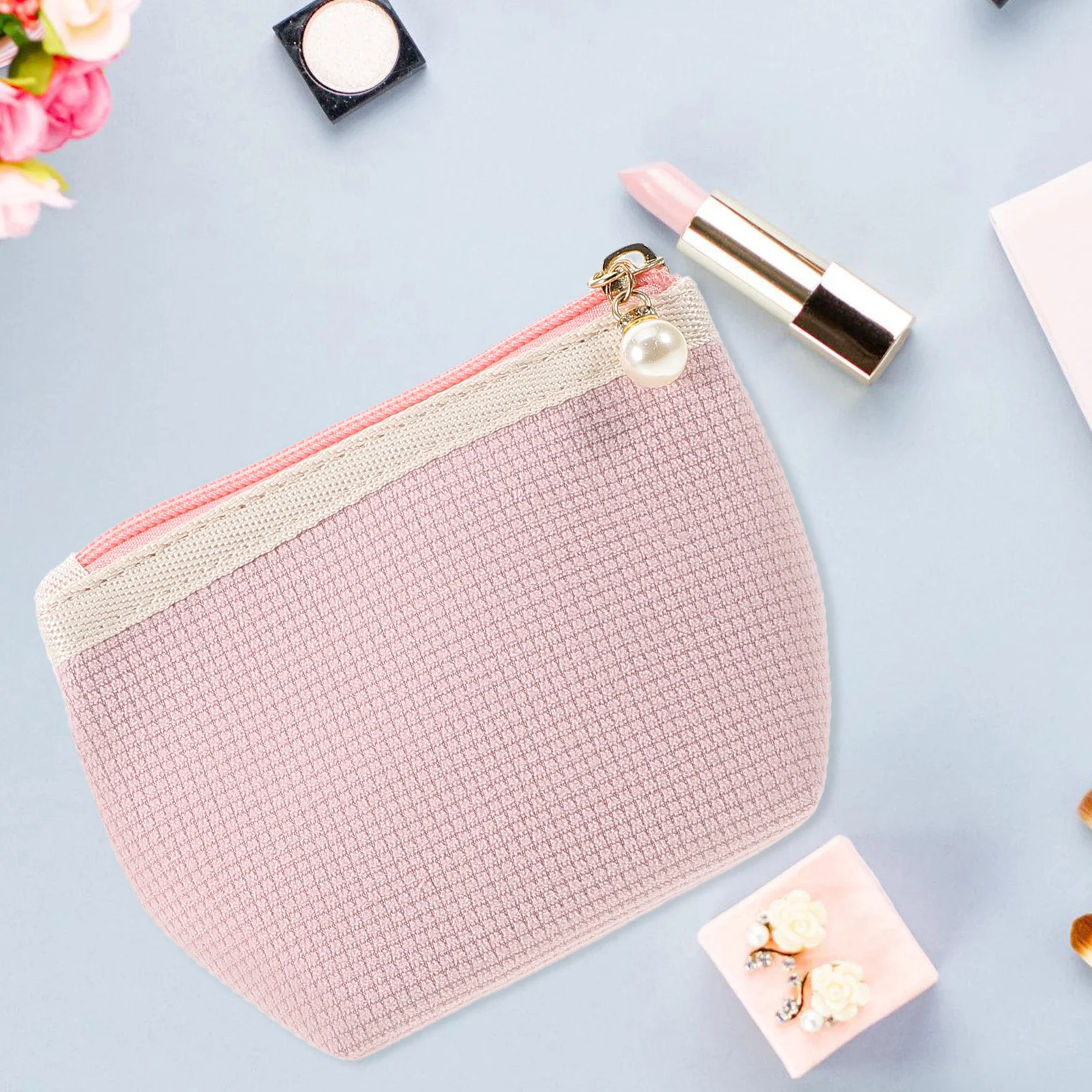 Wytrzymała kosmetyczka z sztruksu na szminki, różowa, przenośna saszetka na kosmetyki podróżna, mała kosmetyczka do przechowywania kosmetyków, damska portmonetka na monety.