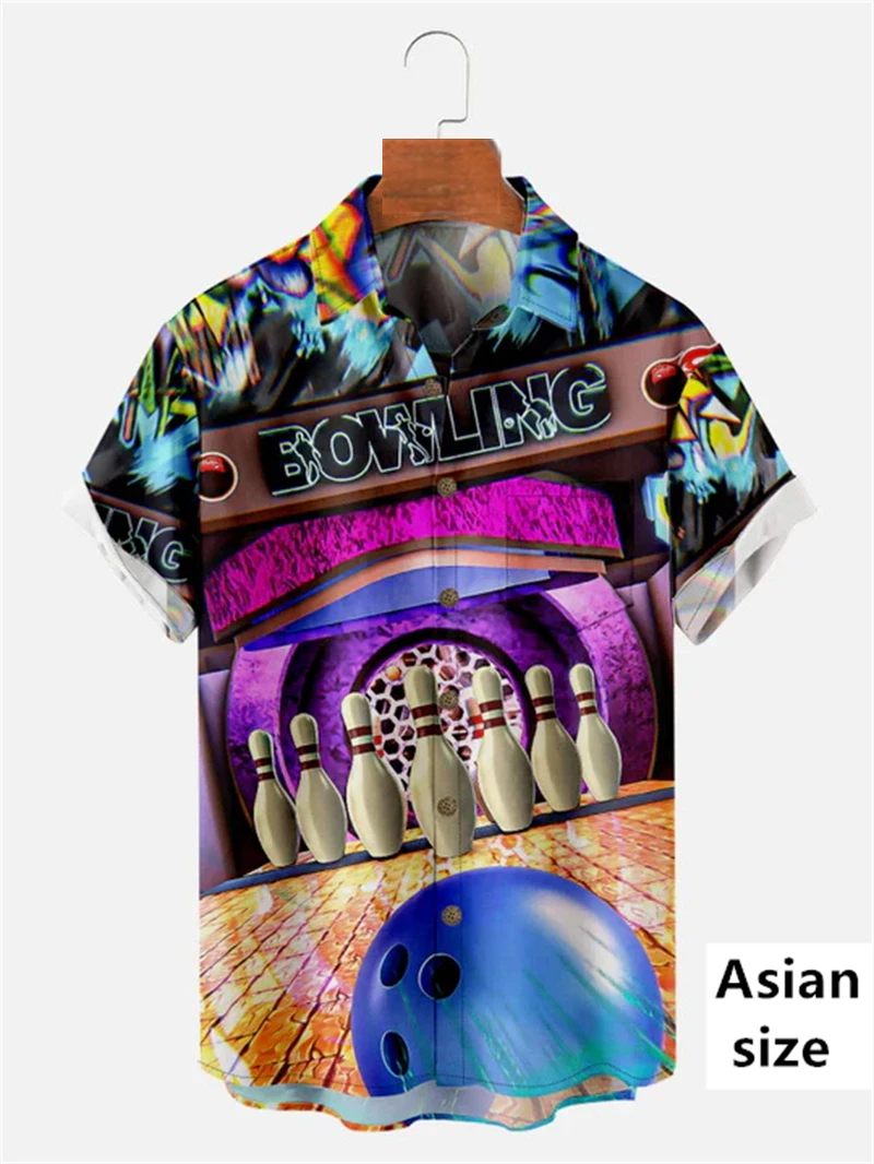 Bowling Graphic Shirt For Men 3D Printed Summer Button Lapels Short Sleeves Oversized Unisex Fashion Sweatshirt Streetwear Tops