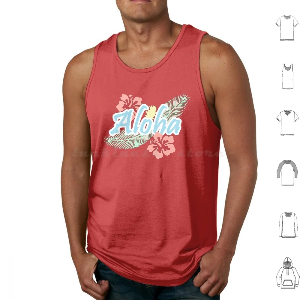 Aloha Tank Tops Print Cotton Hibiscus Aloha Seaside Honolulu Trend Hawaiian Message Flower Tropical Fashion Hawaii