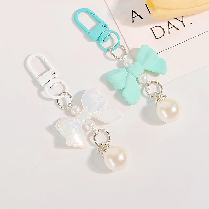 1Pc Bow Beads Pendant Keychain Bluetooth Earphone Keyrings For Women Cute Car Keyring Holder Charm Couple Bag Handbag Gifts