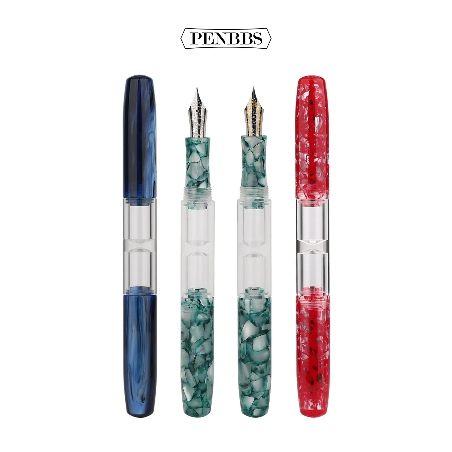 

PENBBS 469 Transparent Resin Fountain Pen Double-Nib Ink Storage Iridium with Box for Business Writing Office School Supplies