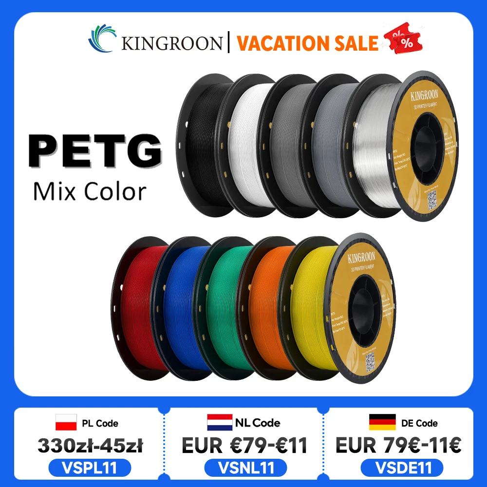 KINGROON PETG 3D Printer Filament 1.75mm 5KG 10KG Mix Color 3D Printing Material 1kg/roll  petg Plastic For FDM 3dprinter