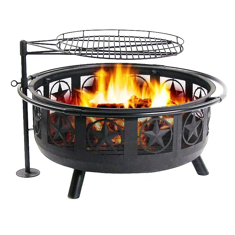 New Stock Arrival 36 Inch Picnic Metal Fire Pit Dry Firewood Bonfire Steel  barbeque With Cooking Grill Grate