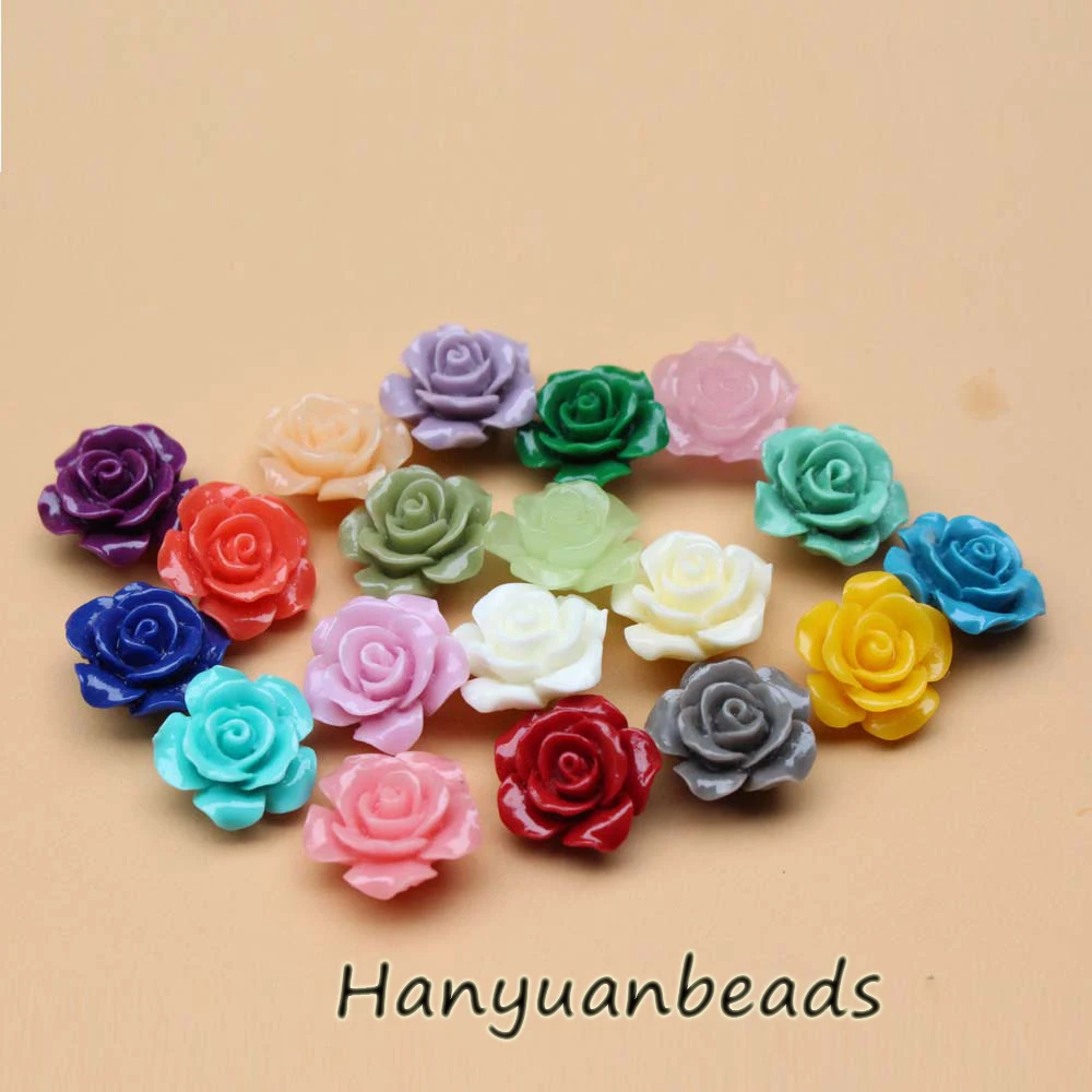 Hanyuanbeads 15mm Camelia sztuczny koralowy kwiat koraliki luźny koralik Cabochon różowy biały wielokolorowy do tworzenia biżuterii bransoletka
