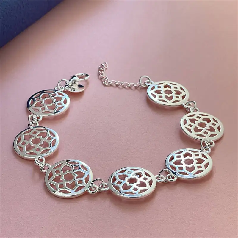 Fashion Jewelry 925 Sterling Silver Bracelet Circle Charm for Women Fashion Wedding Party Gift Jewelry