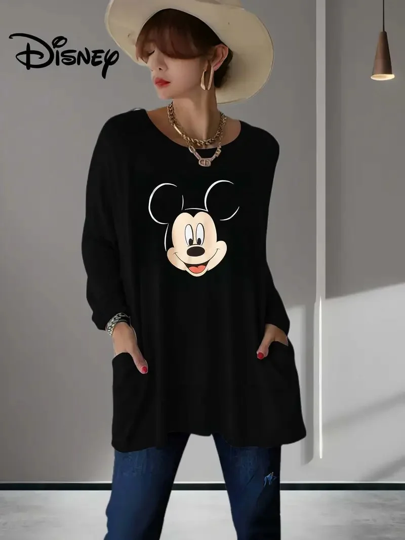 حجم كبير المرأة ديزني غرزة طباعة موضة الخامس الرقبة طويلة الأكمام تي شيرت السيدات عادية بسيطة تي شيرت 2026 #2