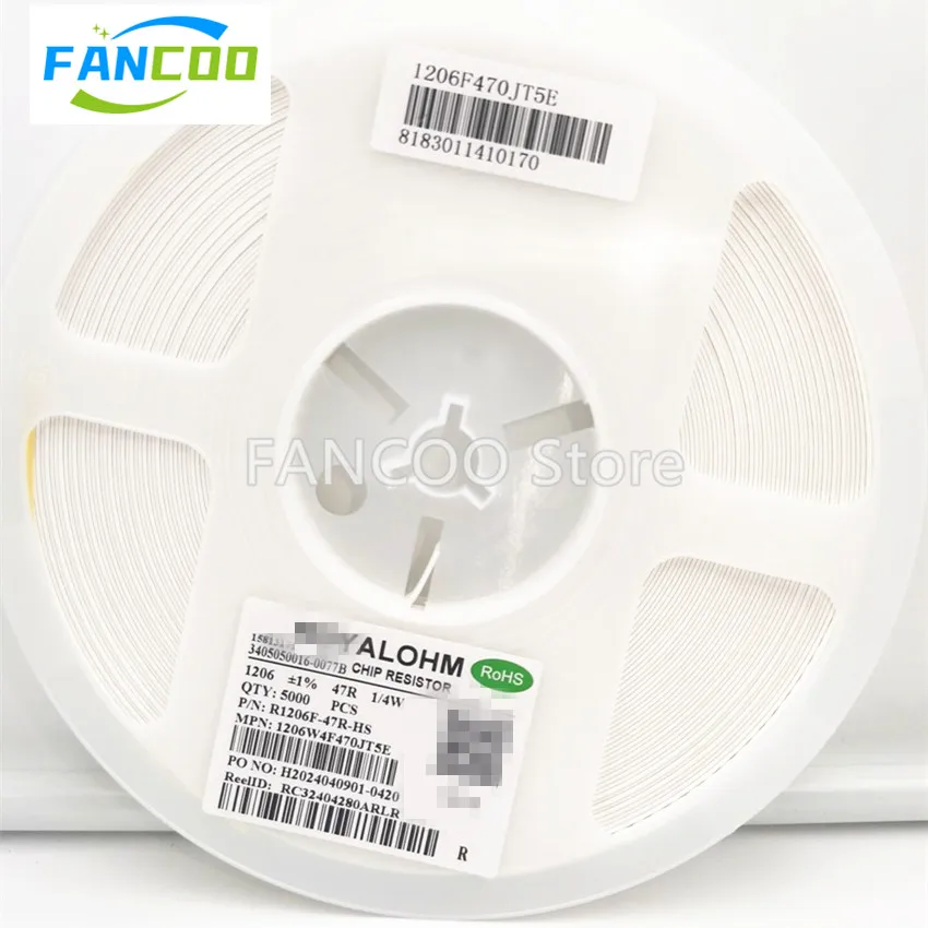 

1REEL 5000PCS 1206 1% RF1206 1R-10M 1R 10 100 2R 2.2R 2R2 5.1R 510R 47K 470R 510K 4.7K 6.8K 250mW 1/4W 9.1K 11K 13K 15K 20K 22K