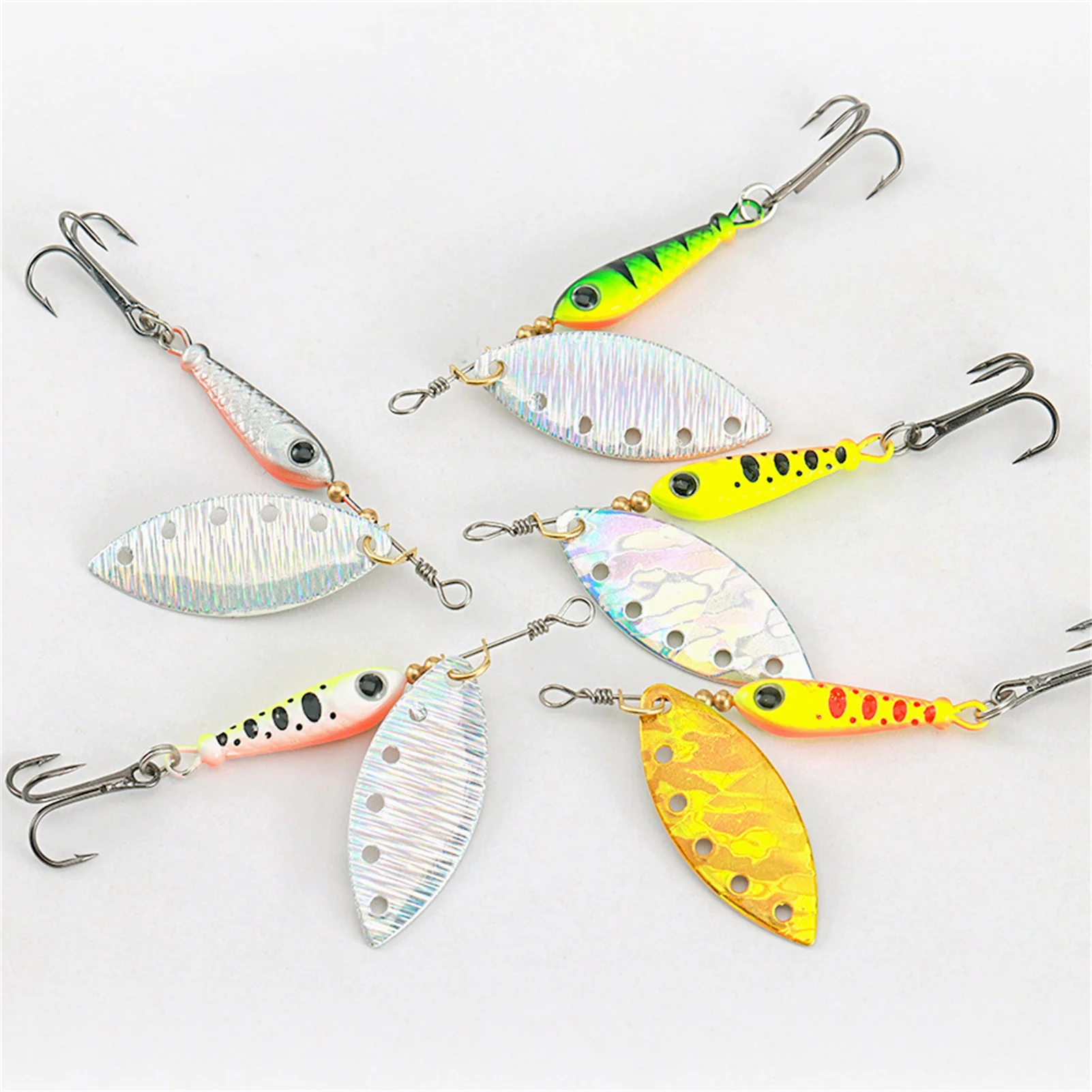 

5pcs Glitter Spinner Lures Artificial Simulated 3D Eyes Fake Bait Portable Outdoor Fishing Lure Set For Tilapia Sea Bass Crucian