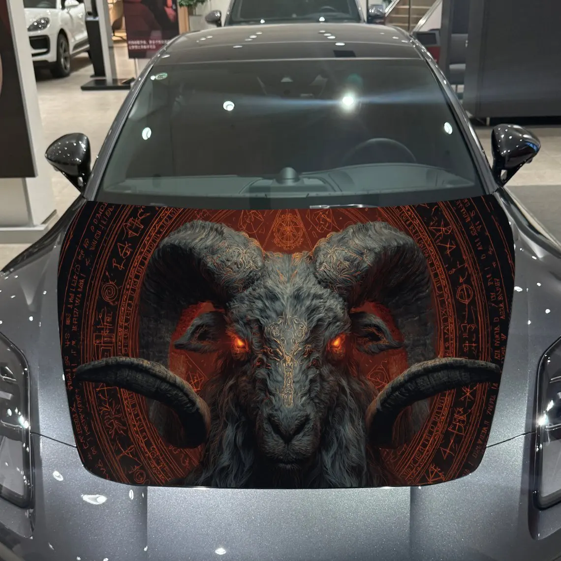 

Flame-pupil Ram Pattern car hood stickers, waterproof self-adhesive, scratch resistant, easy to stick, durable car PVC stickers,