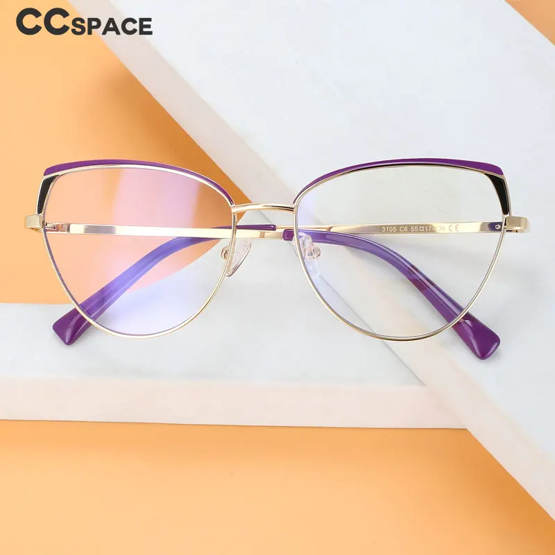 56523 Fashion Luxury Metal Eyebrow Frame Women's Anti Blue Light Glasses Spring Hinge Cat Eye Optical Glasses Frame