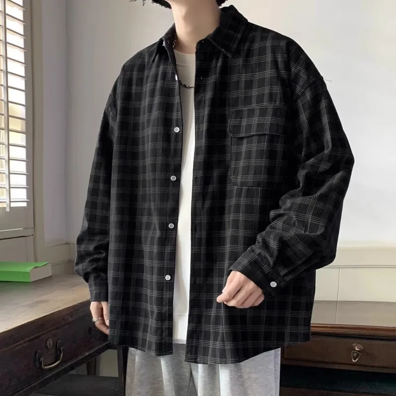 

Мужская удлиненная вельветовая рубашка больших размеров в винтажном корейском стиле для осени и весны, удобная посадка