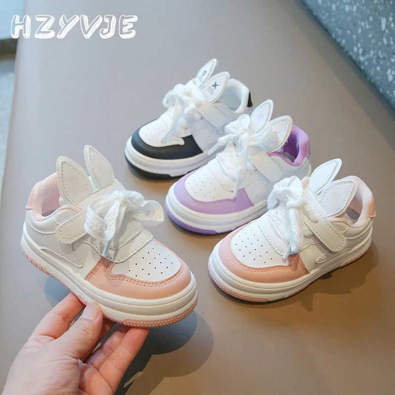 Children Small White Shoes Spring Autumn Tenis Sneakers Boys Girls Sports Shoes Cute Rabbit Ear Soft Soled Casual Board Shoes