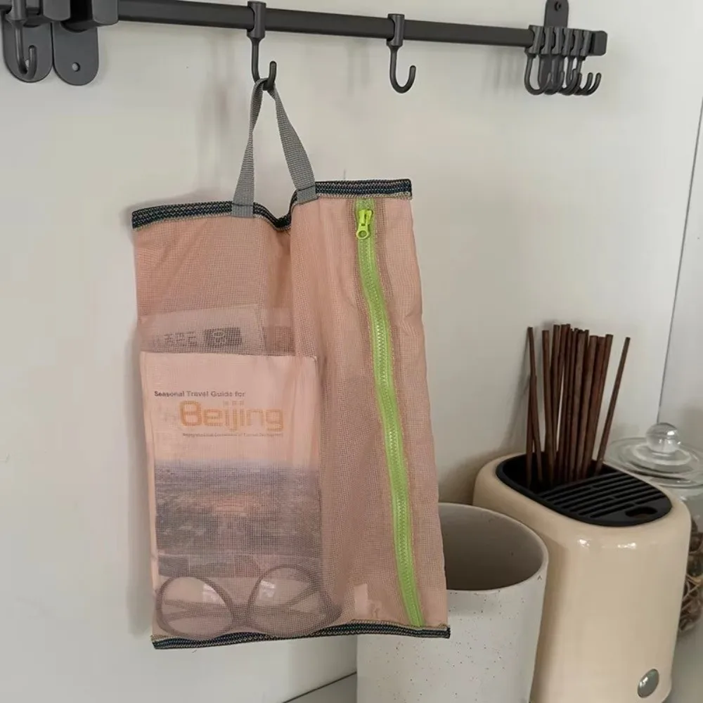 Nylon Translucent Mesh Storage Bag Data Line Storage Foldable Travel Ticket Bag Multi-Purpose Zipper Closure Cosmetic Bag