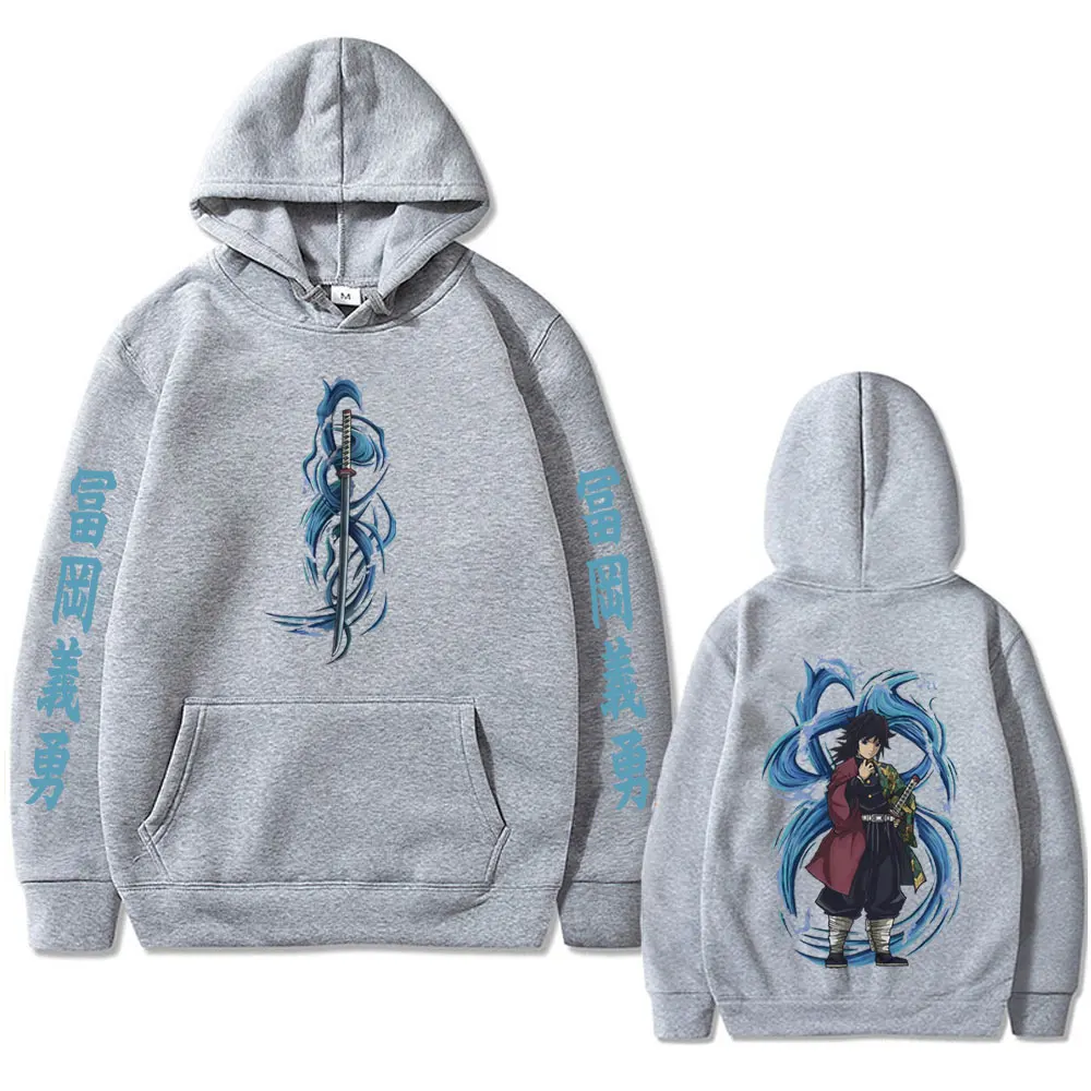 Anime Demon Slayer Water Hashira Tomioka Giyuu Print Hoodie Men Women Cartoon Manga Merch Pullover Male Casual Oversized Hoodies