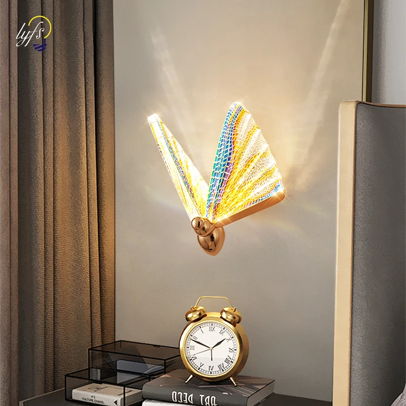 Lámpara LED de mariposa para pared, iluminación de interior nórdica, moderna, para cabecera de dormitorio, decoración navideña para el hogar