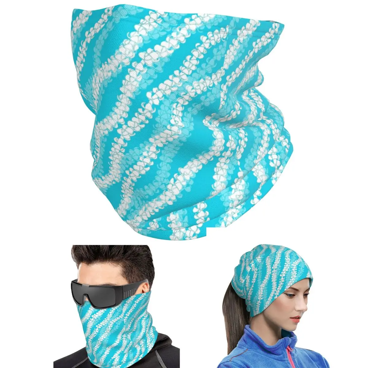Puakenikeni Single Leis On Turquoise Bandana Neck Cover Printed Mask Scarf Running Balaclava Unisex Adult Washable
