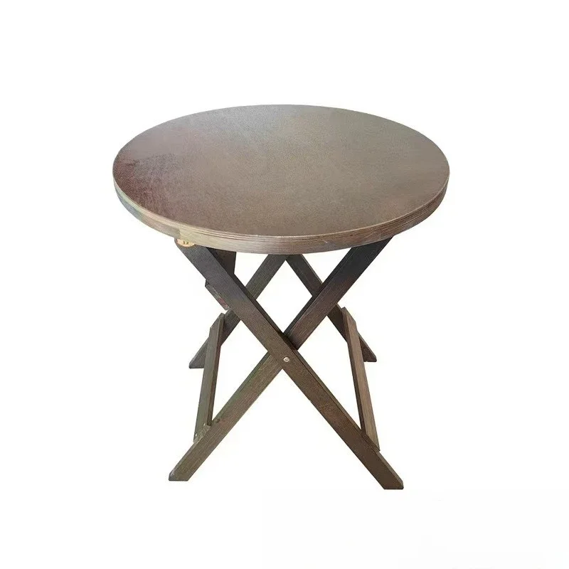 

Retro small apartment balcony living room round dining table foldable solid wood coffee shop homestay square