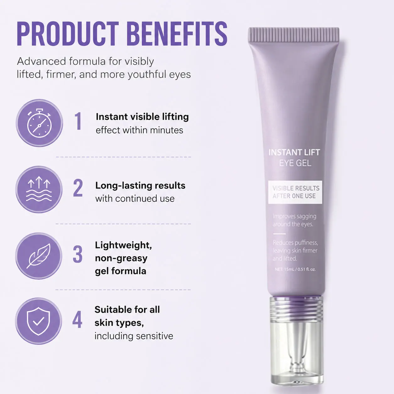 Instant Lift Eye Gel, For the Look of Puffiness & Bags, Fine Lines and Dark Circles, Skin Care for Unisex, Under Eye Brightener view 2