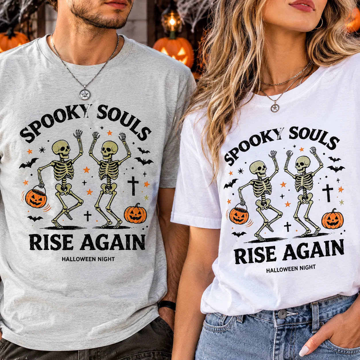 Men Women Halloween Skeleton T Shirt Spooky Souls Rise Again Graphic Short Sleeve Casual Streetwear Tee Pumpkin Party Top ﻿