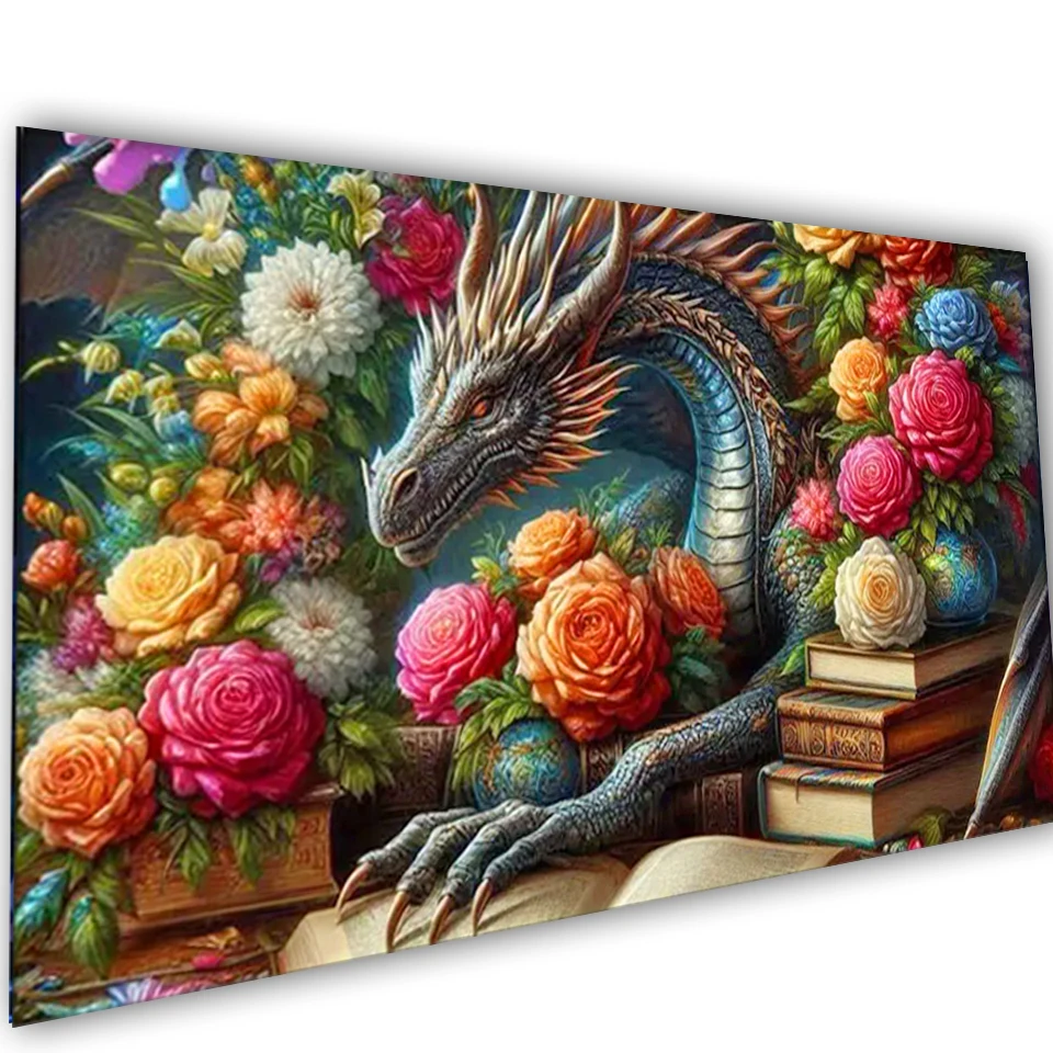 

Фэнтези Дракон цветы книга Diy алмазное искусство полная квадратная круглая алмазная живопись мозаика животное стежка картина украшение дома ﻿