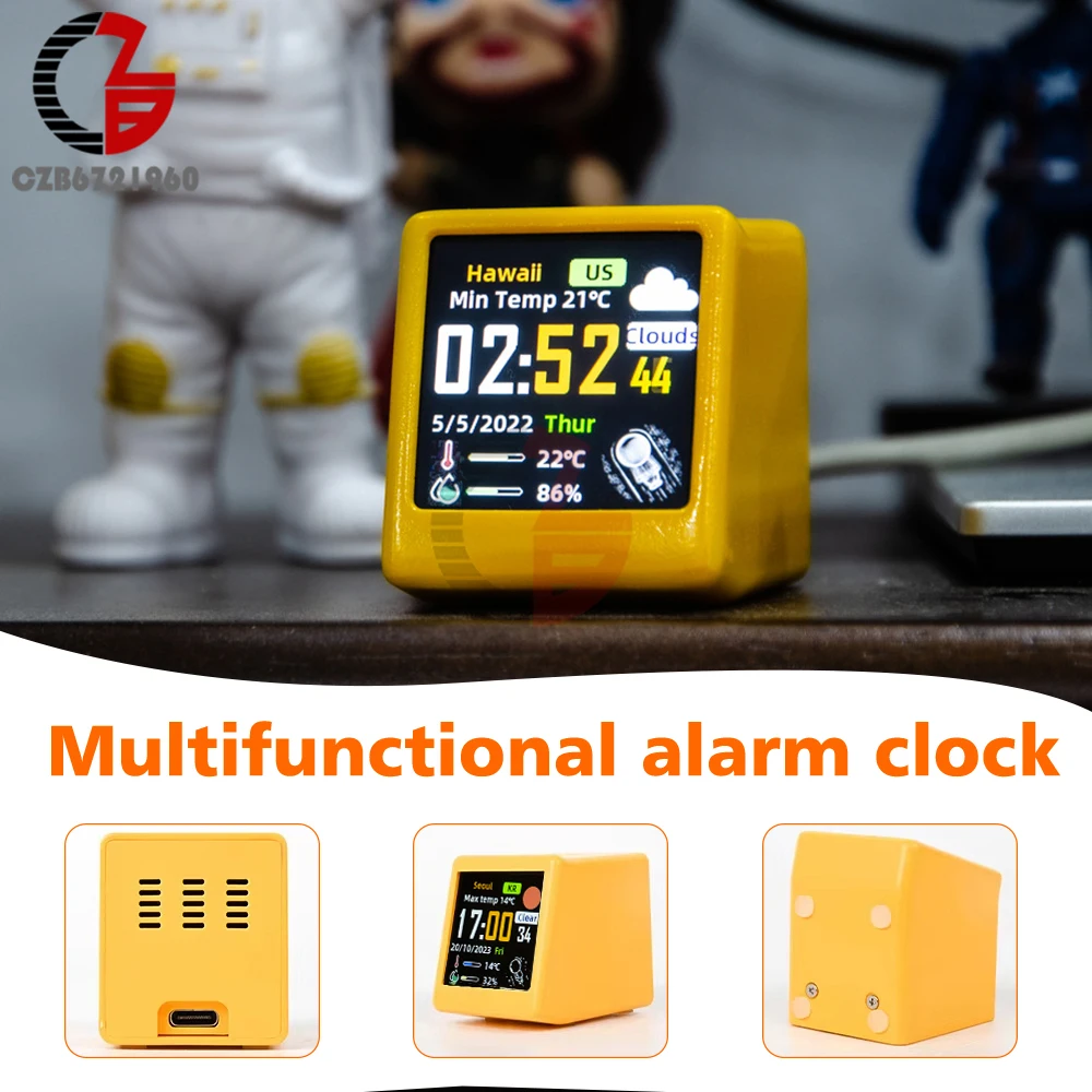 Digital Display Thermometer Hygrometer Mini Smart WIFI Weather Station Weather Temperature Humidity Time Alarm Clock