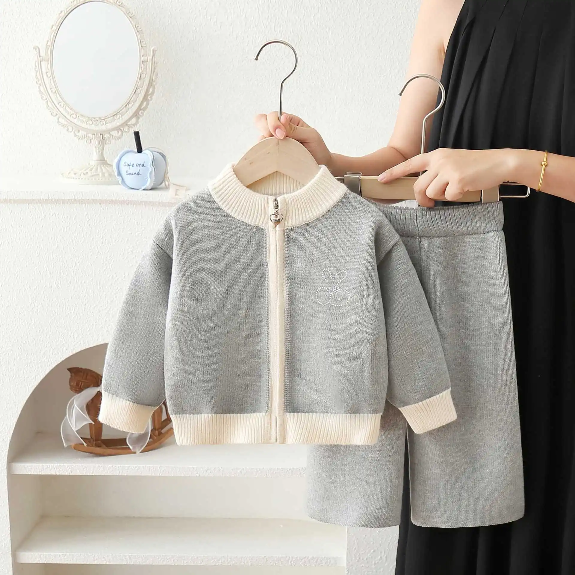 Girls Knitted Clothes Sets Spring Autumn Children Woolen Jersey Sweaters Coats Pants 2pcs Casual Suit Kids Outfits Baby Costume